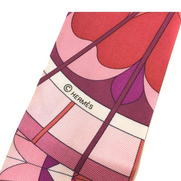 HERMES ROSE DE COMPAS Twilly Silk 100% Scarf - Picture 7 of 8